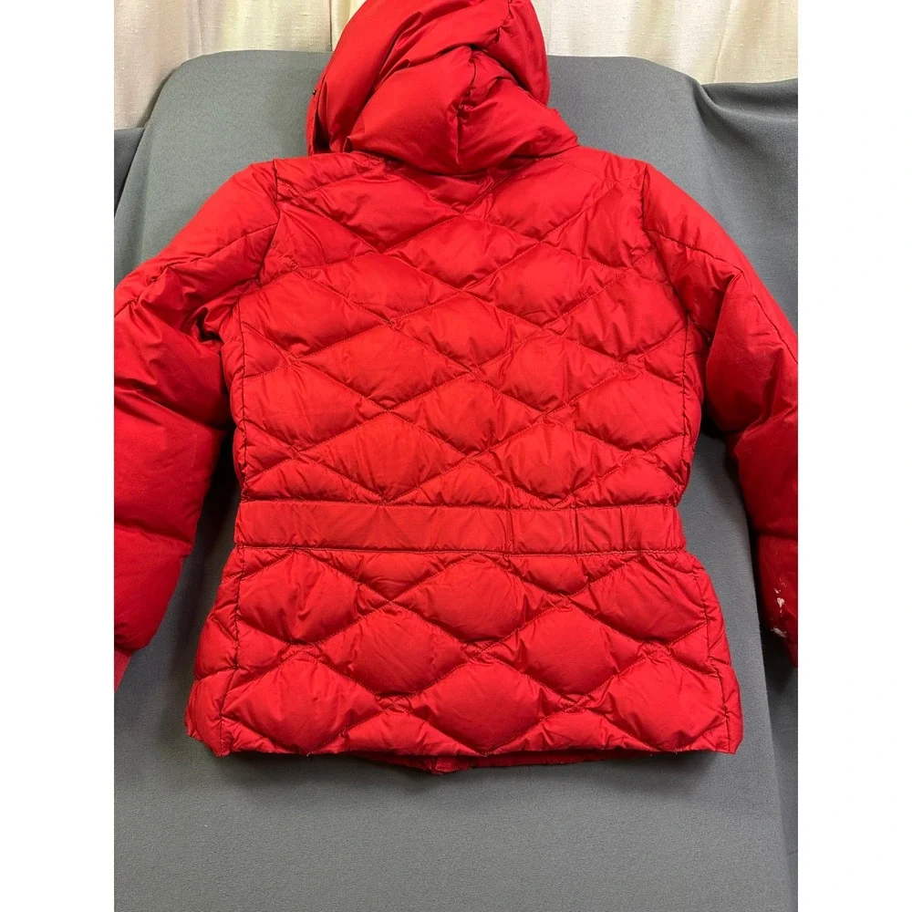VTG Ralph Lauren Girls Red Quilted Down Puffer Jacket Hooded Belted Size XL 16